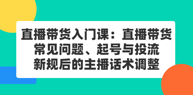 直播带货入门课：直播带货常见问题、起号与投流、新规后的主播话术调整云创网-网创项目资源站-副业项目-创业项目-搞钱项目云创网