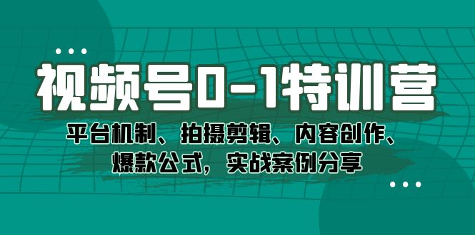 视频号0-1特训营：平台机制、拍摄剪辑、内容创作、爆款公式，实战案例分享云创网-网创项目资源站-副业项目-创业项目-搞钱项目云创网