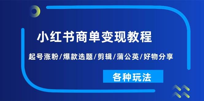 小红书商单变现教程：起号涨粉/爆款选题/剪辑/蒲公英/好物分享/各种玩法云创网-网创项目资源站-副业项目-创业项目-搞钱项目云创网