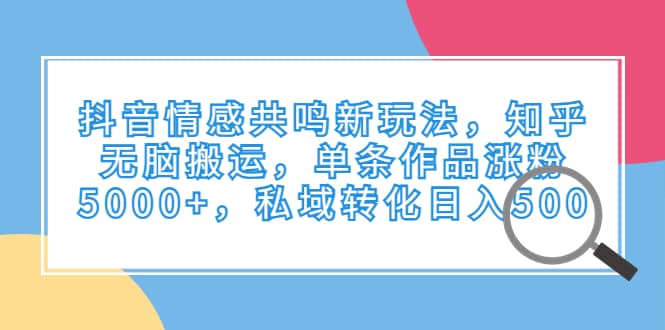 抖音情感共鸣新玩法，知乎无脑搬运，单条作品涨粉5000+，私域转化日入500云创网-网创项目资源站-副业项目-创业项目-搞钱项目云创网