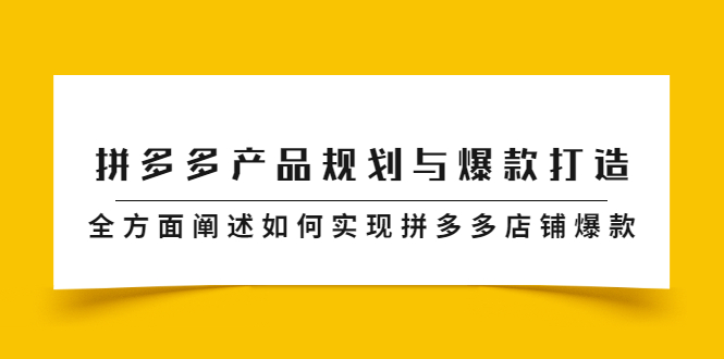 拼多多产品规划与爆款打造，全方面阐述如何实现拼多多店铺爆款云创网-网创项目资源站-副业项目-创业项目-搞钱项目云创网
