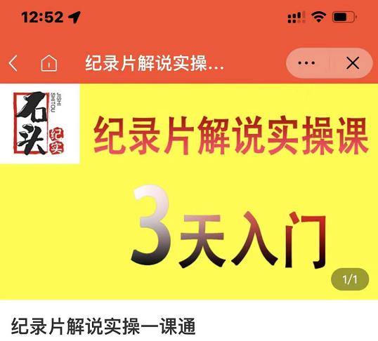 石头纪实·纪录片解说实操课，3天入门，快速掌握纪录片解说视频制作云创网-网创项目资源站-副业项目-创业项目-搞钱项目云创网
