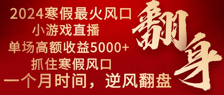 2024年最火寒假风口项目 小游戏直播 单场收益5000+抓住风口 一个月直接提车云创网-网创项目资源站-副业项目-创业项目-搞钱项目云创网