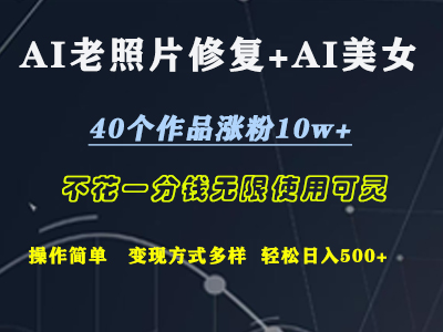 AI老照片修复+AI美女玩发  40个作品涨粉10w+  不花一分钱使用可灵  操作简单  变现方式多样话   轻松日去500+云创网-网创项目资源站-副业项目-创业项目-搞钱项目云创网