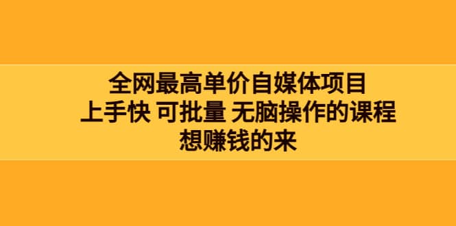 全网最单高价自媒体项目：上手快 可批量 无脑操作的课程，想赚钱的来云创网-网创项目资源站-副业项目-创业项目-搞钱项目云创网