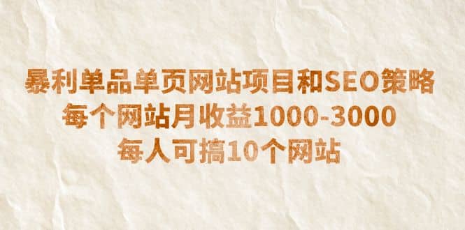 暴利单品单页网站项目和SEO策略 每个网站月收益1000-3000 每人可搞10个云创网-网创项目资源站-副业项目-创业项目-搞钱项目云创网
