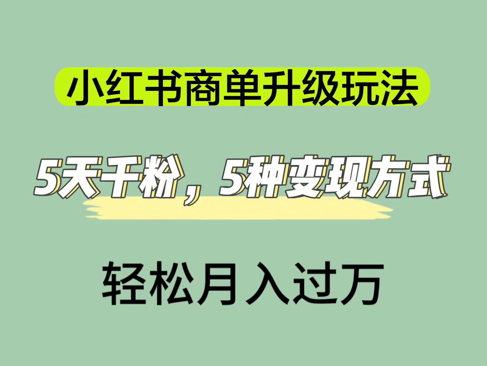 小红书商单升级玩法，5天千粉，5种变现渠道，轻松月入1万+云创网-网创项目资源站-副业项目-创业项目-搞钱项目云创网