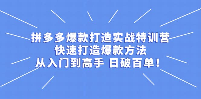 拼多多爆款打造实战特训营：快速打造爆款方法，从入门到高手 日破百单云创网-网创项目资源站-副业项目-创业项目-搞钱项目云创网