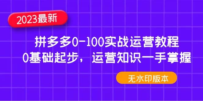 2023拼多多0-100实战运营教程，0基础起步，运营知识一手掌握（无水印）云创网-网创项目资源站-副业项目-创业项目-搞钱项目云创网