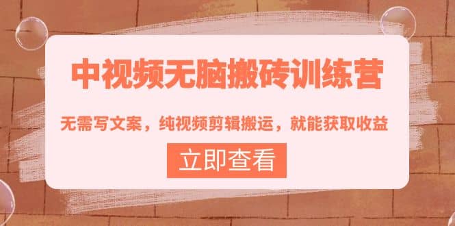 中视频无脑搬砖训练营：无需写文案，纯视频剪辑搬运，就能获取收益云创网-网创项目资源站-副业项目-创业项目-搞钱项目云创网