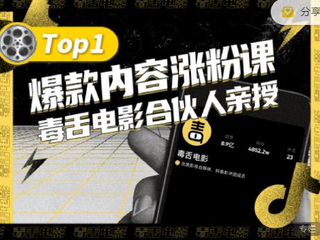 【毒舌电影合伙人亲授】抖音爆款内容涨粉课，5000万抖音大号首次披露涨粉机密云创网-网创项目资源站-副业项目-创业项目-搞钱项目云创网