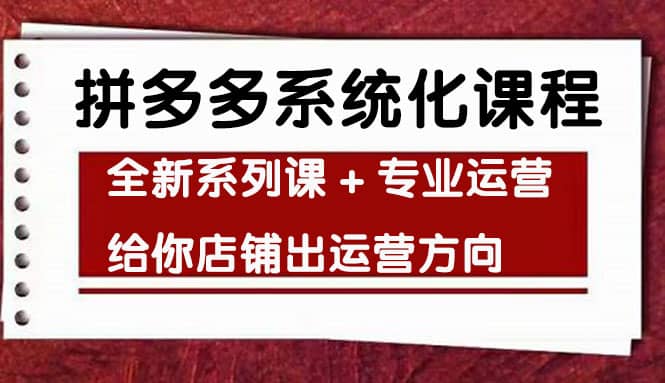 车神陪跑，拼多多系统化课程，全新系列课+专业运营给你店铺出运营方向云创网-网创项目资源站-副业项目-创业项目-搞钱项目云创网