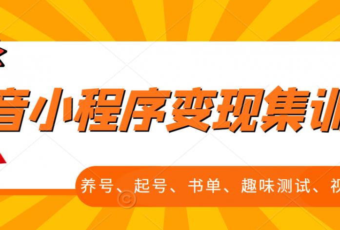 抖音小程序变现集训课，养号、起号、书单、趣味测试、视频剪辑，全套流程云创网-网创项目资源站-副业项目-创业项目-搞钱项目云创网