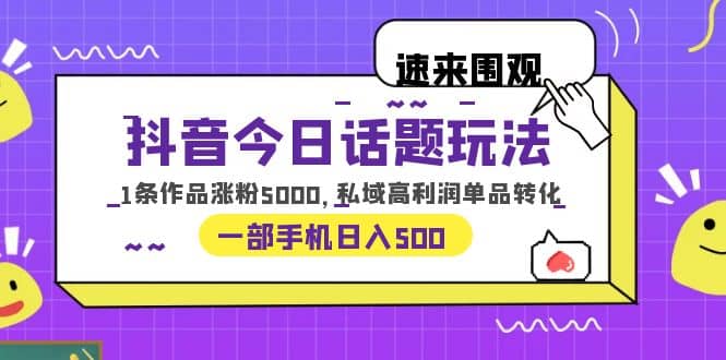 抖音今日话题玩法，1条作品涨粉5000，私域高利润单品转化 一部手机日入500云创网-网创项目资源站-副业项目-创业项目-搞钱项目云创网