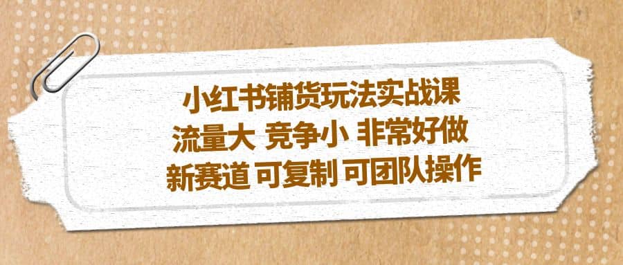 小红书铺货玩法实战课，流量大 竞争小 非常好做 新赛道 可复制 可团队操作云创网-网创项目资源站-副业项目-创业项目-搞钱项目云创网