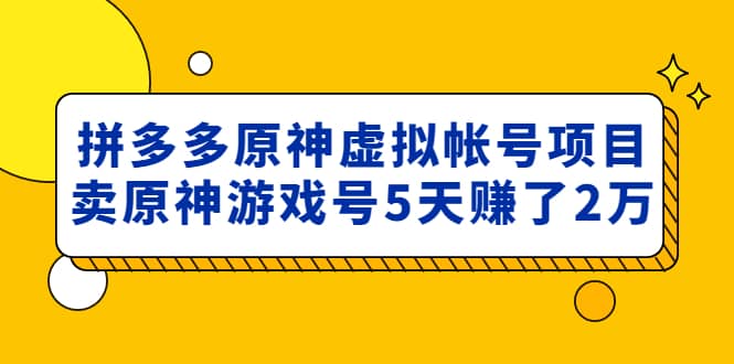 外面卖2980的拼多多原神虚拟帐号项目云创网-网创项目资源站-副业项目-创业项目-搞钱项目云创网