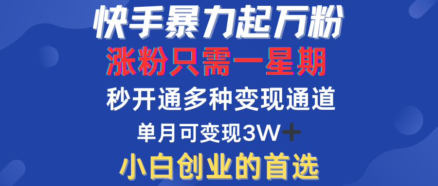 快手暴力起万粉，涨粉只需一星期！多种变现模式云创网-网创项目资源站-副业项目-创业项目-搞钱项目云创网