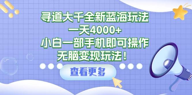 寻道大千全新蓝海玩法，一天4000+，小白一部手机即可操作，无脑变现玩法！云创网-网创项目资源站-副业项目-创业项目-搞钱项目云创网