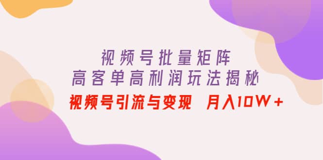 视频号批量矩阵的高客单高利润玩法揭秘云创网-网创项目资源站-副业项目-创业项目-搞钱项目云创网