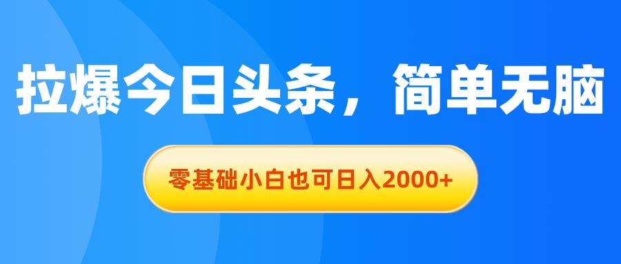 拉爆今日头条，简单无脑，零基础小白也可日入2000+云创网-网创项目资源站-副业项目-创业项目-搞钱项目云创网