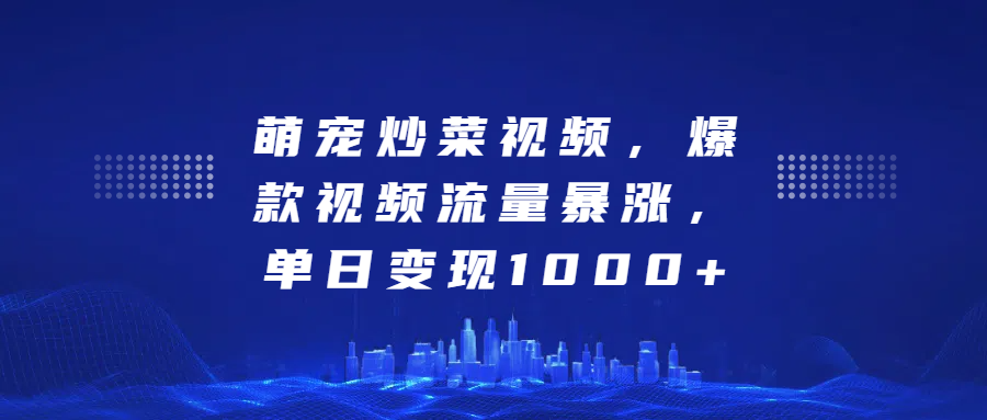 萌宠炒菜视频，爆款视频流量暴涨，单日变现1000+云创网-网创项目资源站-副业项目-创业项目-搞钱项目云创网