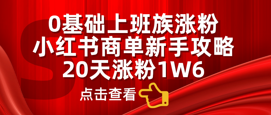 小红书商单新手攻略，20天涨粉1.6w，0基础上班族涨粉云创网-网创项目资源站-副业项目-创业项目-搞钱项目云创网