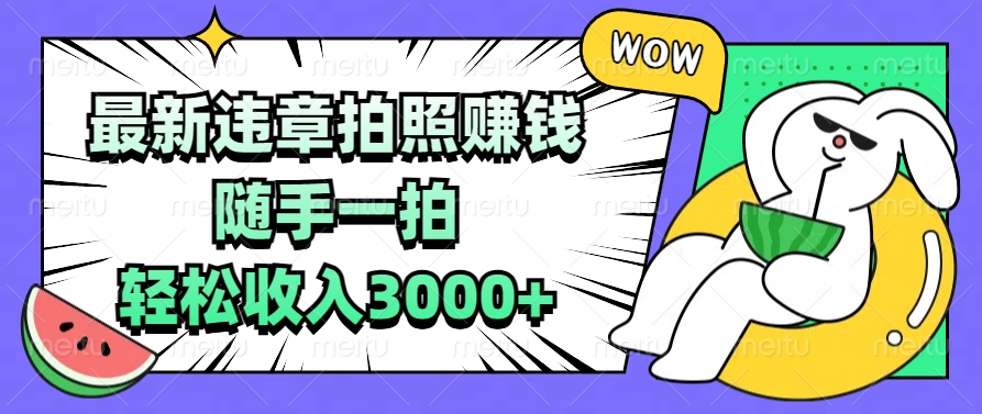 最新违章拍照赚钱，随手一拍，轻松收入3000+云创网-网创项目资源站-副业项目-创业项目-搞钱项目云创网