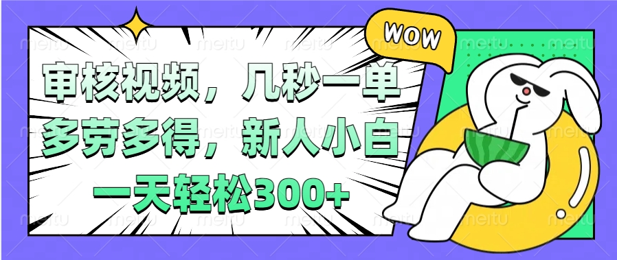 视频审核项目，几秒一单，多劳多得，新人小白一天轻松300+云创网-网创项目资源站-副业项目-创业项目-搞钱项目云创网
