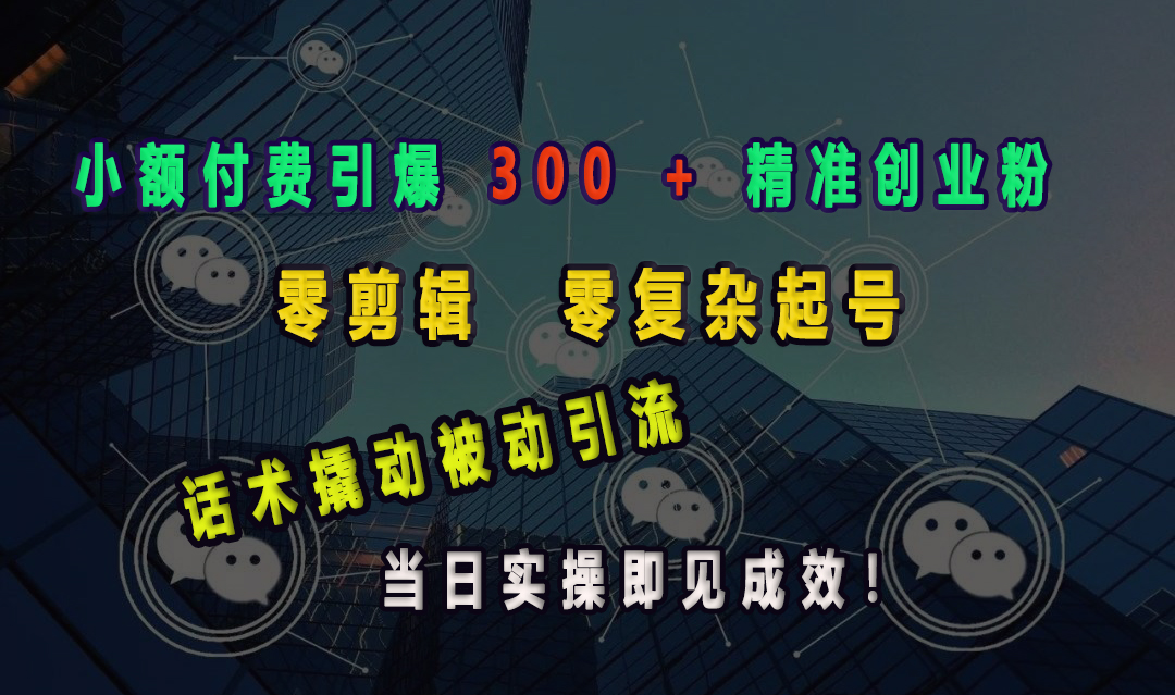 小额付费引爆 300 + 精准创业粉，零剪辑、零复杂起号，话术撬动被动引流，当日实操即见成效！云创网-网创项目资源站-副业项目-创业项目-搞钱项目云创网