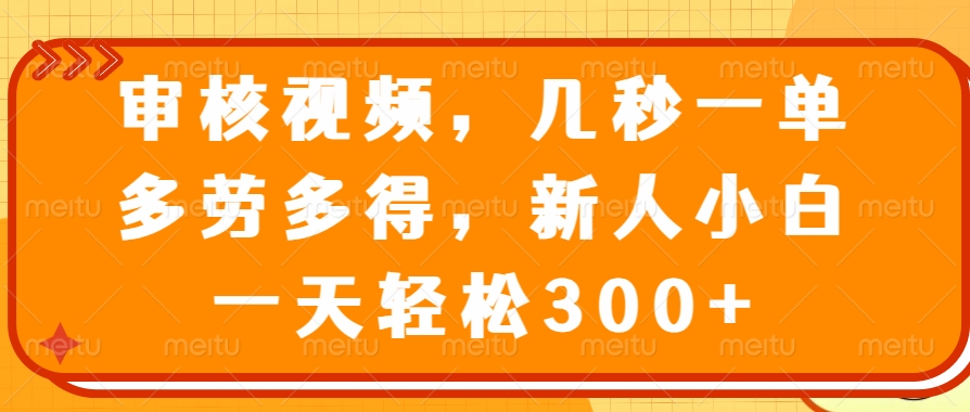 审核视频项目，几秒一单，多劳多得，新人小白一天轻松300+云创网-网创项目资源站-副业项目-创业项目-搞钱项目云创网