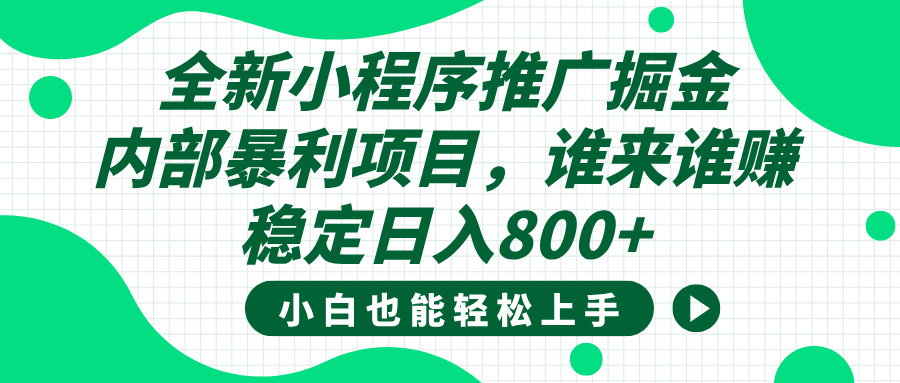 全新小程序推广掘金，内部暴利项目，小白轻松上手，稳定日入800+云创网-网创项目资源站-副业项目-创业项目-搞钱项目云创网