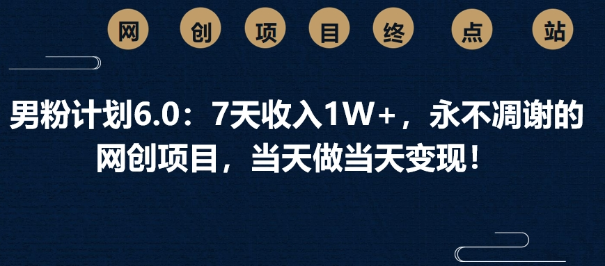 男粉计划6.0：7天收入1W+，永不凋谢的网创项目，当天做当天变现！云创网-网创项目资源站-副业项目-创业项目-搞钱项目云创网