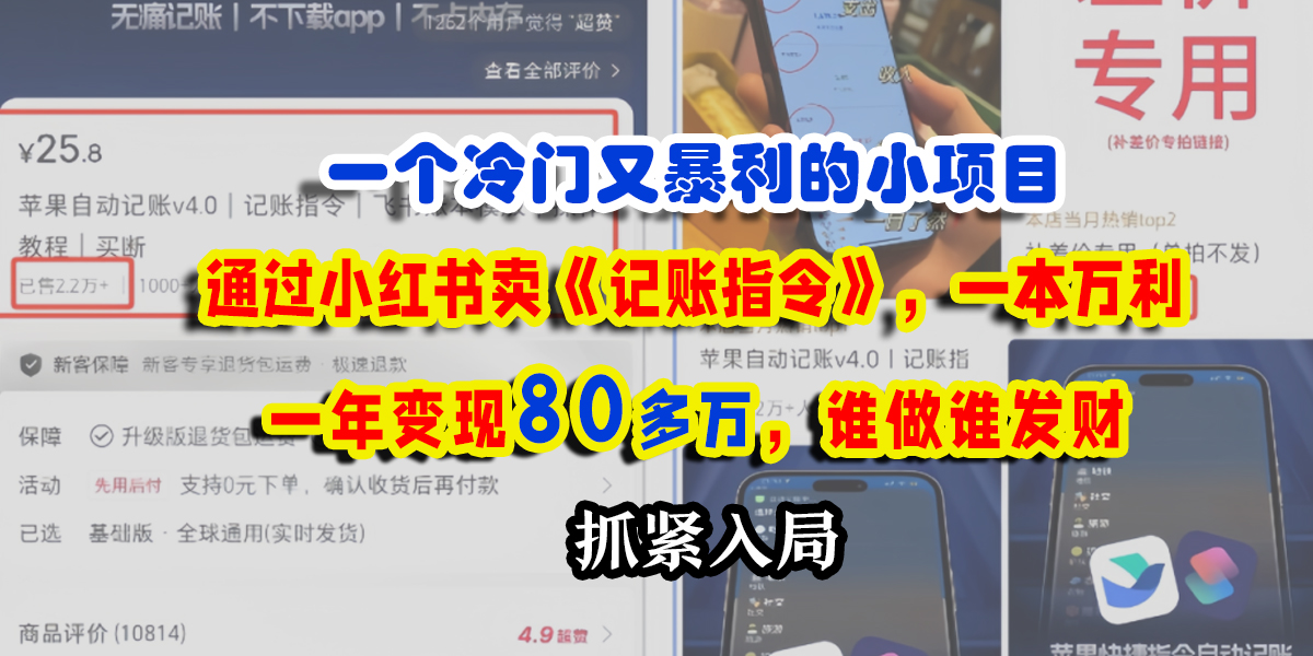 一个冷门又暴利的小项目，通过小红书卖《记账指令》，一本万利，一年变现80多万，谁做谁发财云创网-网创项目资源站-副业项目-创业项目-搞钱项目云创网