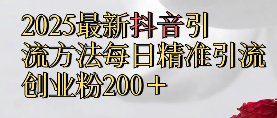 2025最新,抖音引流,方法每日精准引流创业粉300＋云创网-网创项目资源站-副业项目-创业项目-搞钱项目云创网