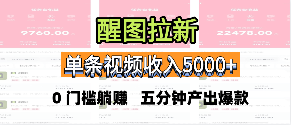 醒图拉新，0 门槛躺赚，五分钟产出爆款，单条视频收入5000+云创网-网创项目资源站-副业项目-创业项目-搞钱项目云创网