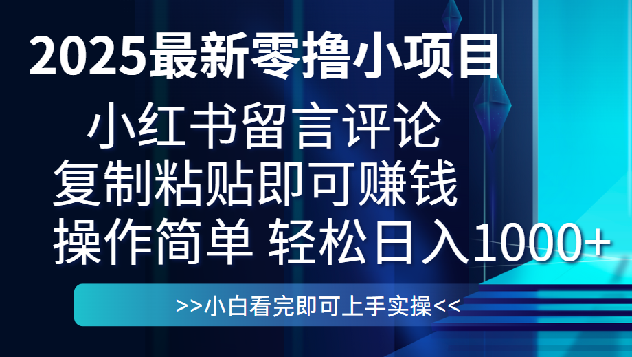 最新零撸小项目，小红书留言评论，复制粘贴即可赚钱，一条0.5，一天1000+云创网-网创项目资源站-副业项目-创业项目-搞钱项目云创网