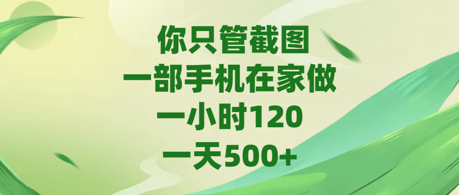 你只管截图，一部手机在家做，一小时120，一天500+云创网-网创项目资源站-副业项目-创业项目-搞钱项目云创网