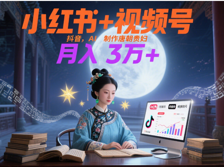 小红书+视频号+抖音，AI轻松制作唐朝贵妇IP，毒鸡汤、励志、减肥瘦身、养生赛道轻松切入，每天30分钟，轻松产出N条，月入3万+ 云创网-网创项目资源站-副业项目-创业项目-搞钱项目云创网