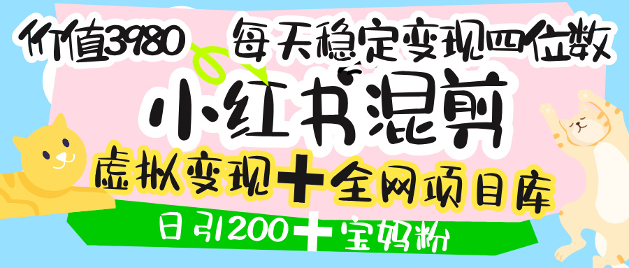 价值3980的小红书混剪， 虚拟变现 ＋全网项目库 ， 日引200+宝妈创业粉，每天稳定四位数变现云创网-网创项目资源站-副业项目-创业项目-搞钱项目云创网