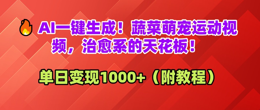 AI一键生成！蔬菜萌宠运动视频，治愈系的天花板！单日变现1000+（附教程）云创网-网创项目资源站-副业项目-创业项目-搞钱项目云创网