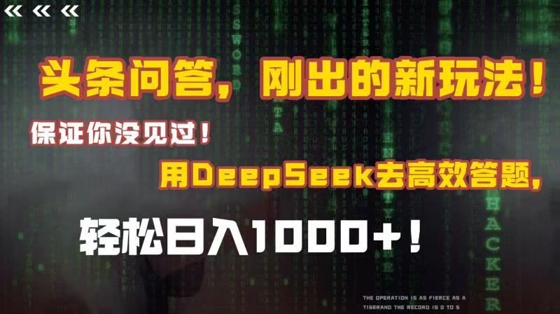 头条问答，刚出的新玩法！保证你没见过！结合Deepseek高效答题，轻松日入1000+云创网-网创项目资源站-副业项目-创业项目-搞钱项目云创网