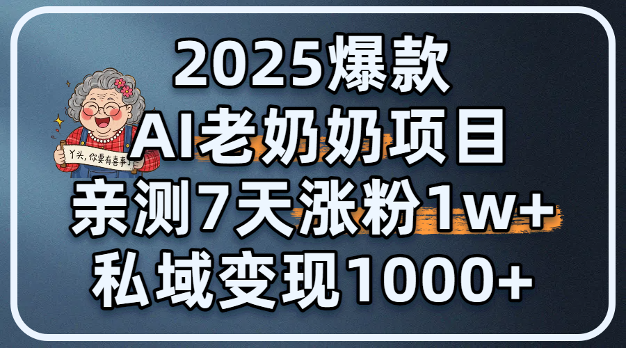 2025爆款 AI 老奶奶项目：亲测 7 天涨粉 1W+，私域变现 1000+云创网-网创项目资源站-副业项目-创业项目-搞钱项目云创网