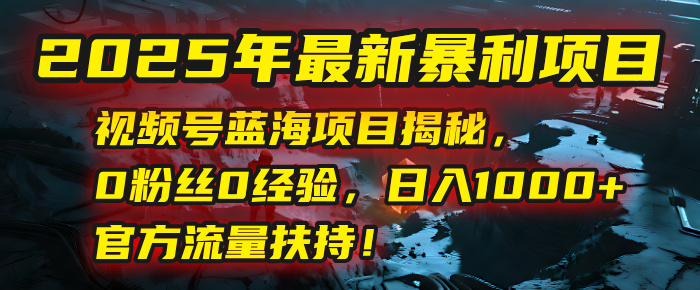 2025年最新暴利项目：视频号蓝海项目揭秘，0粉丝0经验，日入1000+，官方流量扶持！云创网-网创项目资源站-副业项目-创业项目-搞钱项目云创网