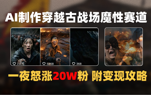 AI制作穿越古战场视频一夜涨粉20W保姆级教学（附AI变现指南）云创网-网创项目资源站-副业项目-创业项目-搞钱项目云创网