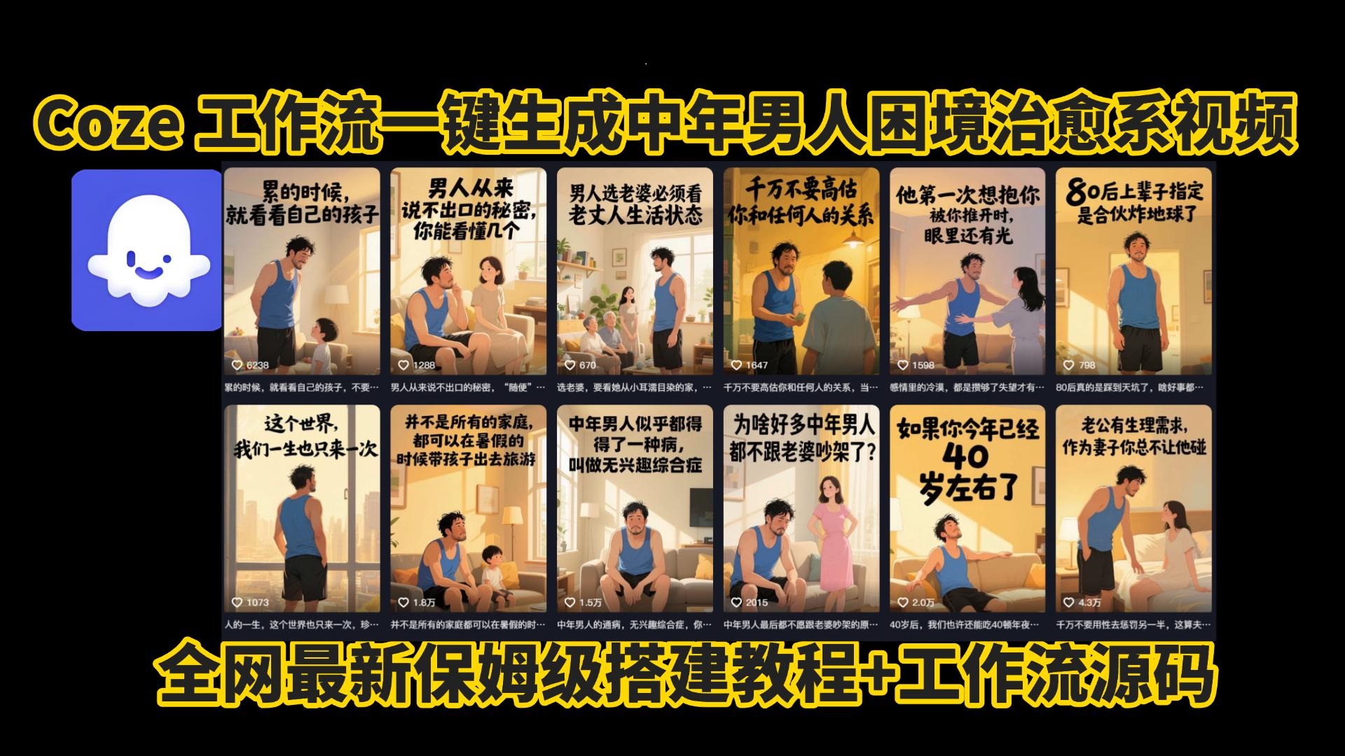 coze工作流一键生成，中年男人困境扎心高涨粉高播放量图文视频，保姆级拆解教程，无需剪辑，无需拍摄写文案智能体拆解教程云创网-网创项目资源站-副业项目-创业项目-搞钱项目云创网