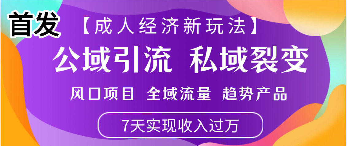 首发：【成人经济新玩法】市面独家玩法，风口项目、全域流量、趋势产品，7天实现月入过万云创网-网创项目资源站-副业项目-创业项目-搞钱项目云创网