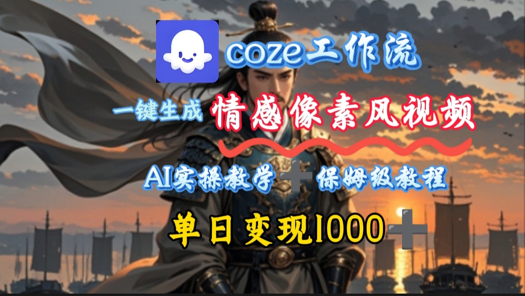 用coze工作流一键生成情感像素风视频，几分钟一条，单日变现500+云创网-网创项目资源站-副业项目-创业项目-搞钱项目云创网