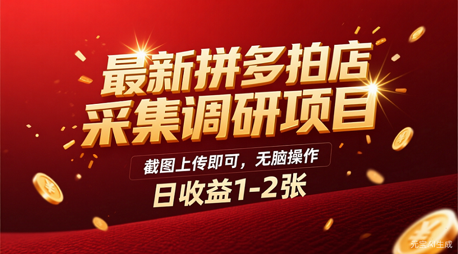 最新拼多多拍店采集调研项目,截图上传即可,无脑操作,日收益1-2张云创网-网创项目资源站-副业项目-创业项目-搞钱项目云创网