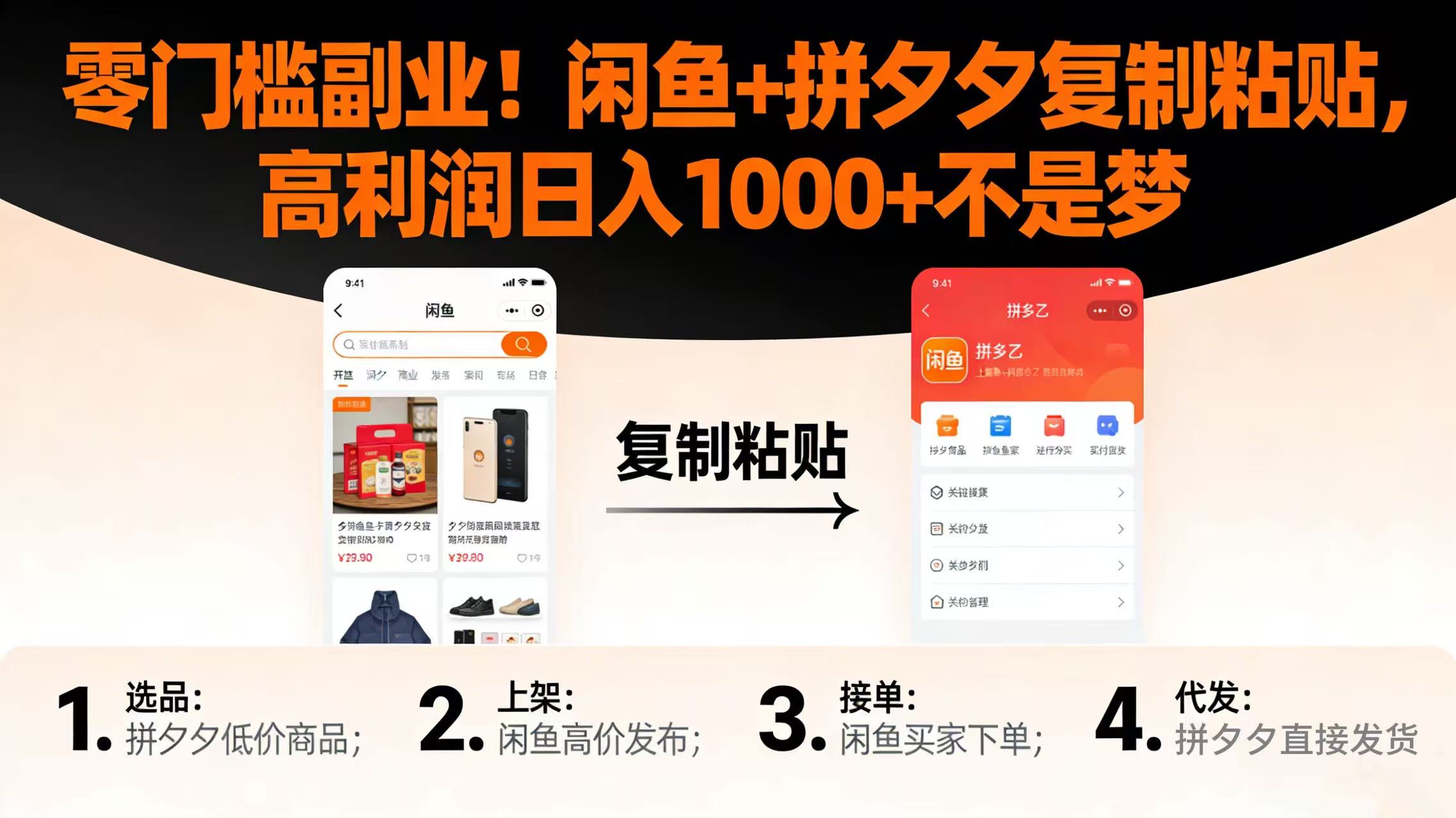 零门槛副业!闲鱼 + 拼夕夕复制粘贴,高利润日入 1000 + 不是梦云创网-网创项目资源站-副业项目-创业项目-搞钱项目云创网